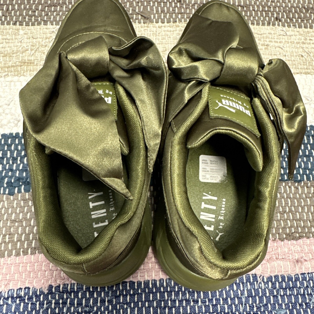Puma x Rihanna Fenty Bow Olive Branch Satin Sneakers 365054