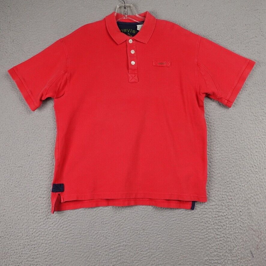 Orvis Signature Polo Shirt Mens Large Fly Fishing Pique Cotton Heavy Thick Red