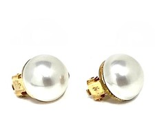 ​1Paar Modeschmuck Clips Ohrringe mit halber weißer Perle Gold Silber 1,3cm