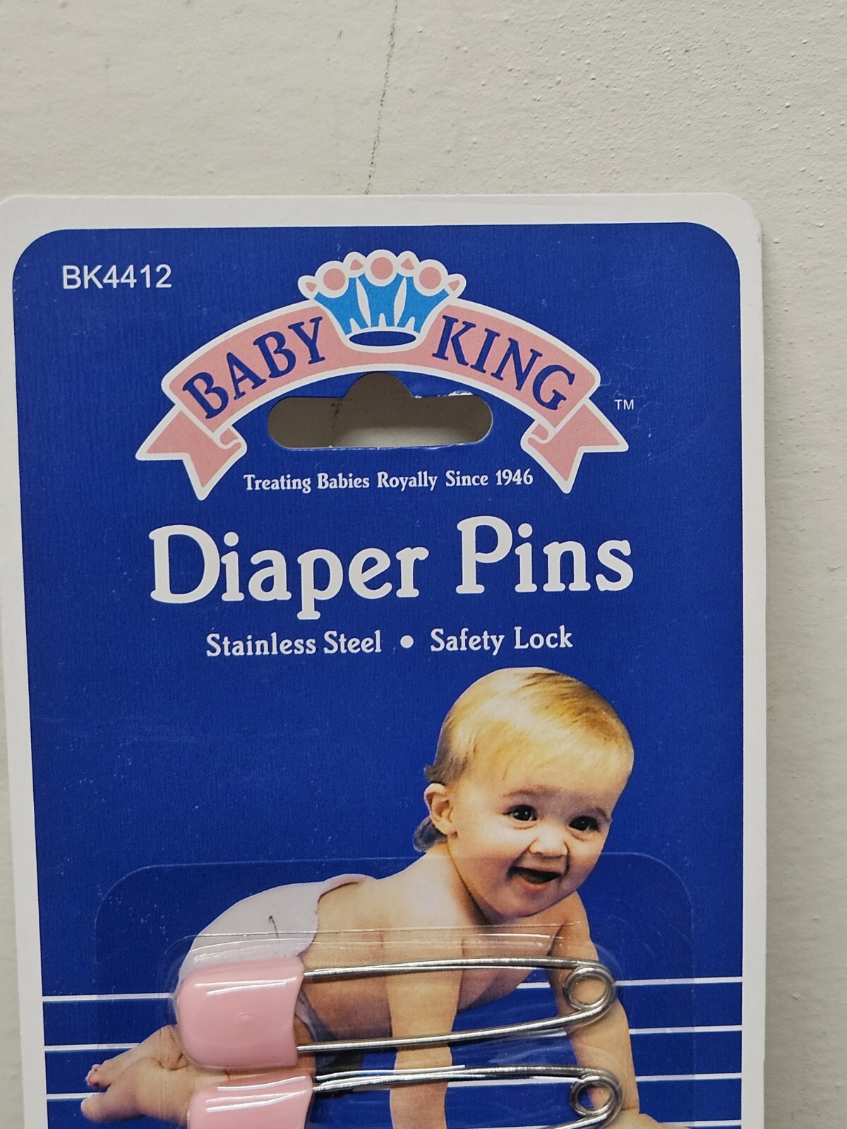 Baby King Diaper Pins Safety Lock  Pin Stainless  6-pk Pink