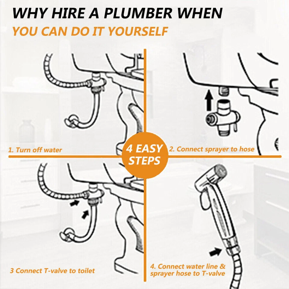 Toilet Shattaf Adapter Hose Bidet Spray Stainless Steel Handheld Shower Head US - Image 4 of 4