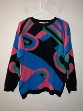 Vintage Women’s Sweater Donagain Lambs Wool Angora Rabbit Hair Colorful Medium