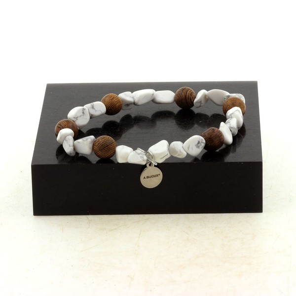Steine Und MinéRaux. Armband Perlen Howlith Der Usa + Holz 8 Mm. Made In F-image