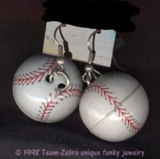 Huge Funky BASEBALL EARRINGS Sports Fan Team Ball Player Charm Costume Jewelry