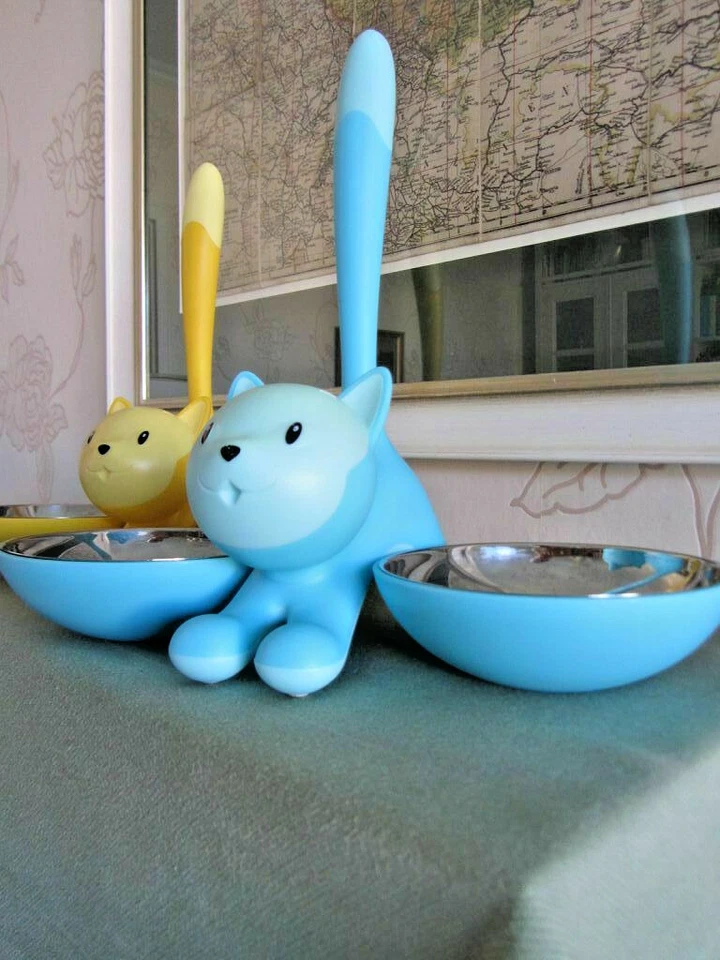 Alessi Tigrito MMI09, Gelb und Blau, 2 benutzte Fress-, Trink-, Näpfe für Katzen - Bild 4 von 4