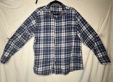 Eddie Bauer Shirt Mens 2XL Blue Plaid Flannel Long Sleeve Button Up