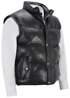 Herren Puffer Lederweste schwarz wattiert Lammleder Leder Freizeit Weste Stil
