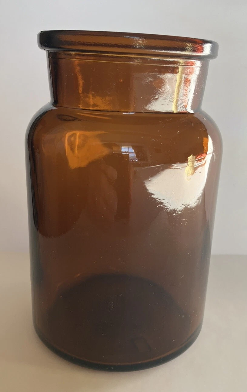Amber Glass Apothecary Jar Belgium 5.25 Inches One Pint No Lid