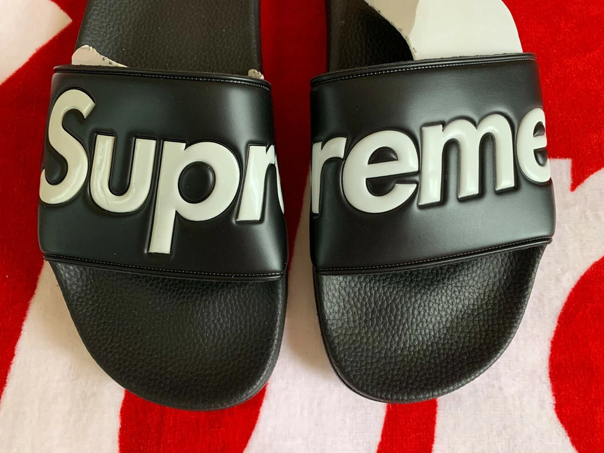 Yeezy Red Slides Supreme Logo on the Upper For Sale