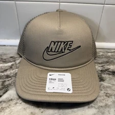 NWT Nike Classic 99 Khaki Tan Futura Trucker Snapback Hat Cap NEW Swoosh Logo
