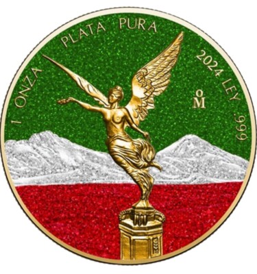LIBERTAD COLORS OF MEXICO ED 2024 1 OZ SILVER 24K GOLD PL DIAMOND DUST PRE-SALE