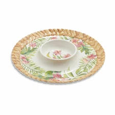 Tropical Palms Florals 15" Melamine Serving Tray Chip and Dip Platter