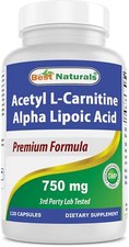 Best Naturals Acetyl L Carnitine Alpha Lipoic Acid 120 Capsules 750 mg