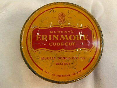 Vintage Murray's ERINMORE Cube Cut Yellow Round Tobacco Tin Empty Belfast 