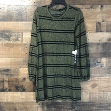 New As U Wish Green Black Striped Long Sleeve Shift Dress Size Small