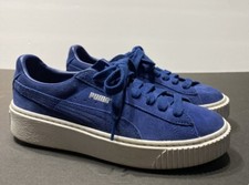 Puma Suede Sneakers Platform Blue Trainers Womans 7 Silver Soft