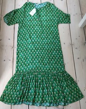 Zara Long Printed Midi Dress Green Ruffle Satin Tunic S BNWT