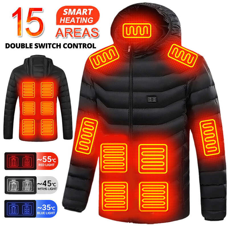 Heated USB Winter Coat for Men & Women with 15 Thermal Zones  