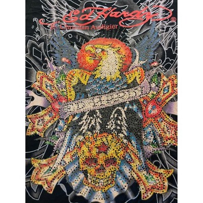 Ed Hardy Christian Audigier Rhinestone Eagle Skull T-Shirt Mens XXL Black USA