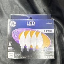 GE Soft White LED CA6 Candle Bulbs 3W 200lm Candelabra Base Dimmable 4pk