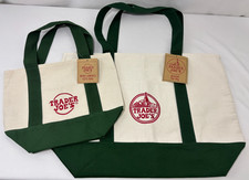 Trader Joe's Canvas Tote Bag and Mini Tote Pair GREEN Set of 2 NWT