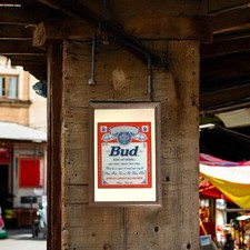 Budweiser Beer Style Wooden Framed Small Mirror | Pub Mirror 33x23 cm