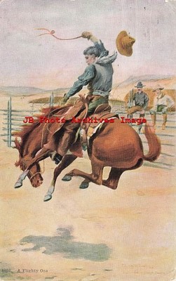 RF Elwell, Unknown No 8026, A Flighty One, Cowboy Busting a Bronco