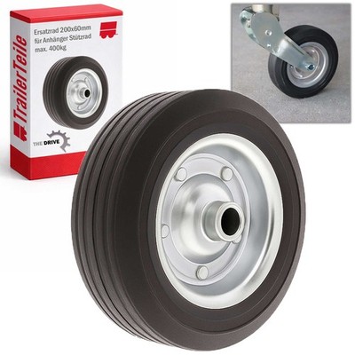 Ersatzrad 200x60 mm für Anhänger-Stützrad   Vollgummi & Stahlfelge 400 kg Bugrad