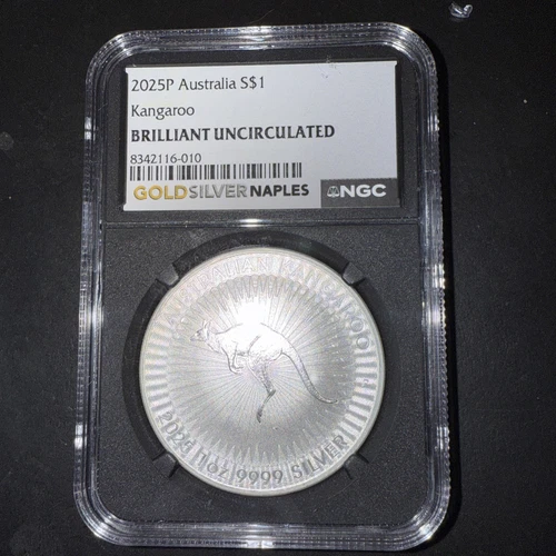 NGC Brilliant Uncirculated Black Core 2025P Australia S$1 Kangaroo 1oz Silver. 