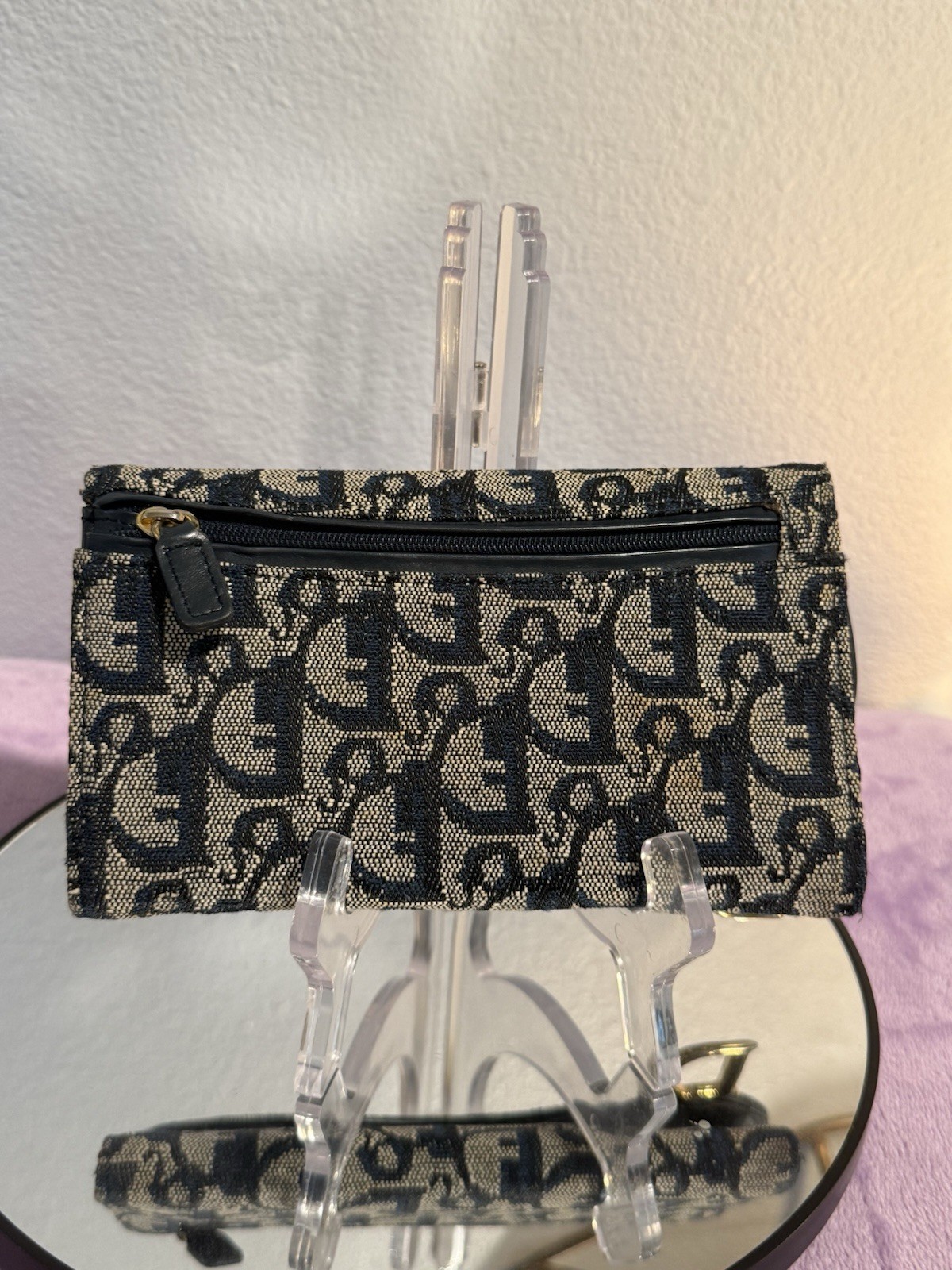 Authentic Christian Dior Navy Blue Monogram Trotter Saddle Flap Long Wallet image 4