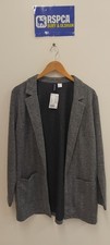 BNWT H&M Divided Grey Herringbone Open Front Notched Collar Blazer Size M 