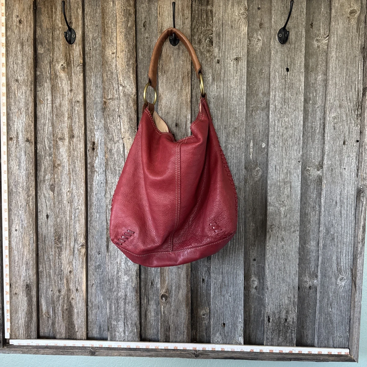 Vintage Lucky Brand Red Leather Hobo Bohemian Shoulder Bag Purse Retro Style Lucky Brand Shoulder Bag Red Bags & Handbags for Women for  main image 4