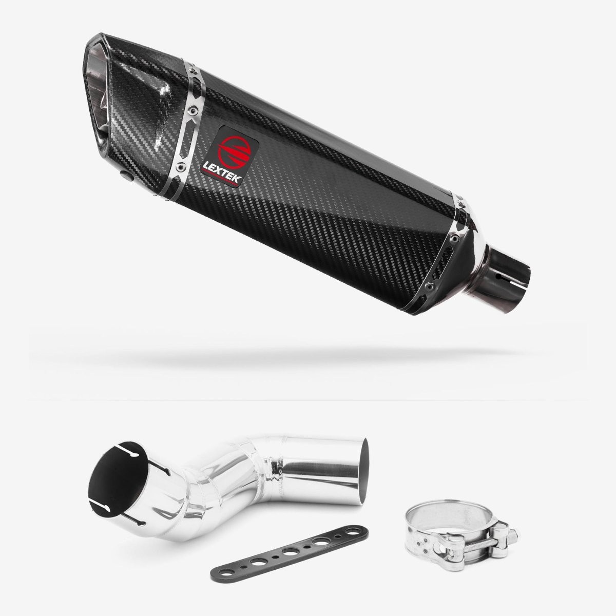Lextek Carbon Fibre SP9C 300mm Exhaust with Link Pipe Silencer Chrome Polished