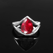 8 Ct Pear Shape Certified Natural Red Ruby Ring In 925 Sterling Silver All Sizes
