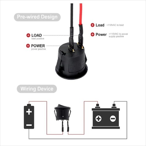 5Pz Interruttore a bilanciere rotondo 12V AC 6A/250V 10A/125V SPST 2 pin 2 posizioni on/off T - Foto 7 di 12