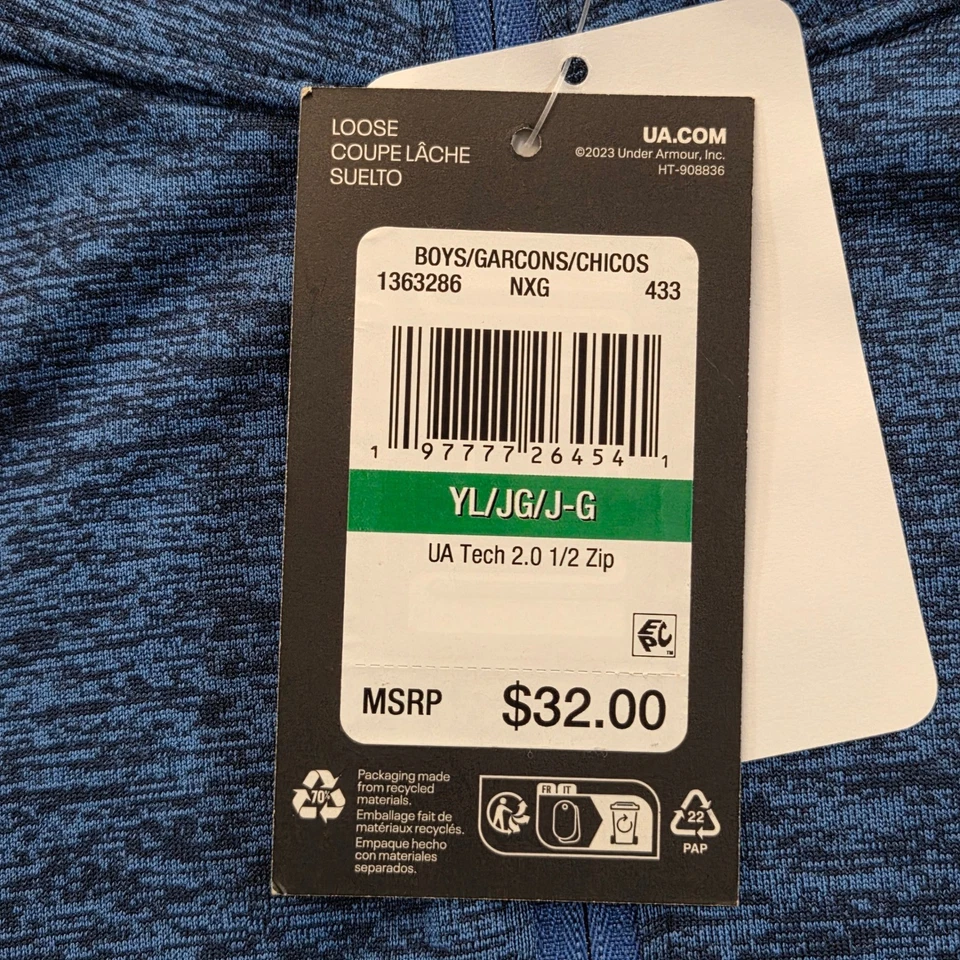Nuevo con etiquetas Under Armour Boys UA Tech 2.0 1/2 Cremallera Pullover Top Azul Juvenil YL Foto 3 de 4