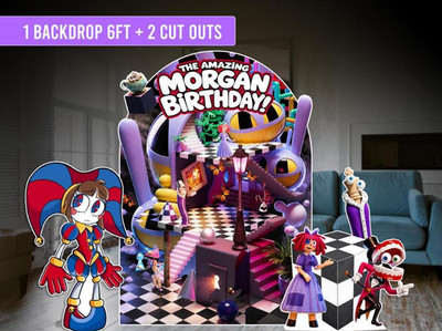 The Amazing Digital Circus  Backdrop 6ft & Props 3ft, Party decor