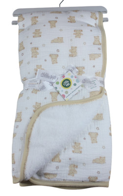 Little Me Baby Blanket Teddy Bear Stars White Tan Infant Muslin Fleece NWT RARE