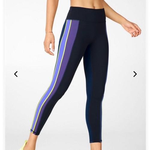 Fabletics Motion365 Trinity High Waisted Run 7/8 Leggings Large Black Stripe