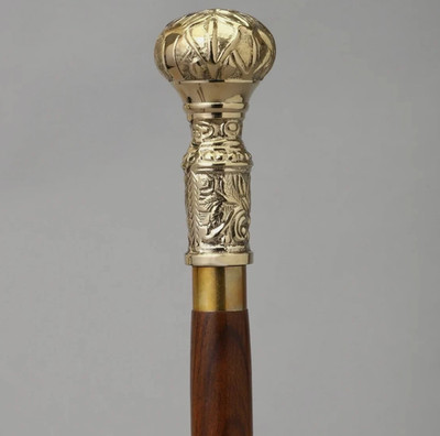 Victorian Vintage Brass Stock Shaft Engraved Head Handl Walking Cane for Him Her