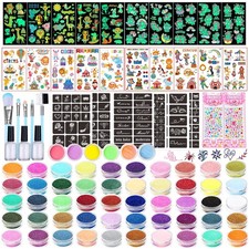 Glitter Tattoo Kit with 50 Colors Glitter , 132 Stencils, 10 Luminous Sticker...