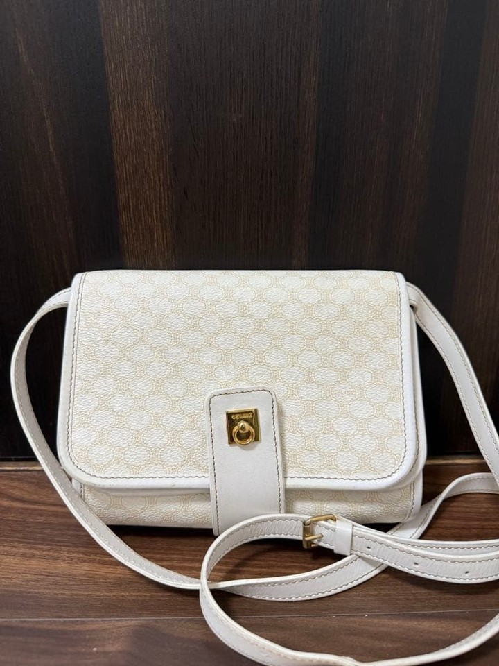 CELINE White Leather Shoulder Bag Authentic Classic Purse Luxury Handbag