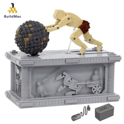 A Man Pushing Stone Motorized Sculpture with Motors 1222 Pieces MOC Build Gift