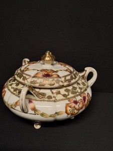 Antique Hand-painted Imperial Nippon Moriage Bowl W/ 3 Handles