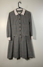 Womens Vintage 60s 70s Kay Windsor Plaid Drop Waist Pleat Front Dress school gir