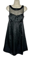 GLAMOUR Vintage FREDERICK Of HOLLYWOOD Black Satin Short Sleeve Dress Sz 14