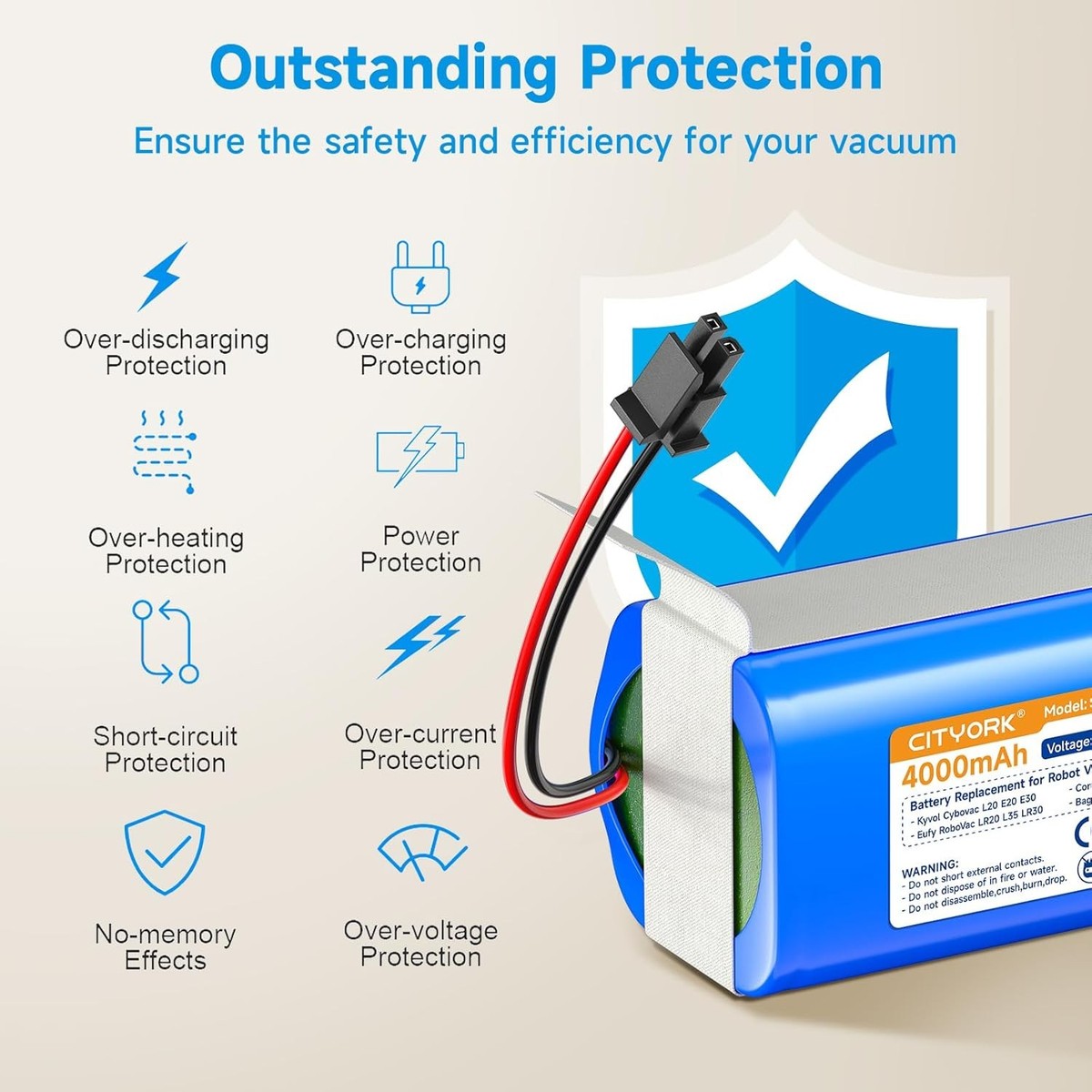 Upgraded 4000mAh Replacement Battery for Kyvol Cybovac L20 E20 E30 