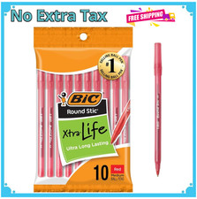 BIC Round Stic Xtra Life Red Ballpoint Pens, Medium Point 1.0mm , 10-Count