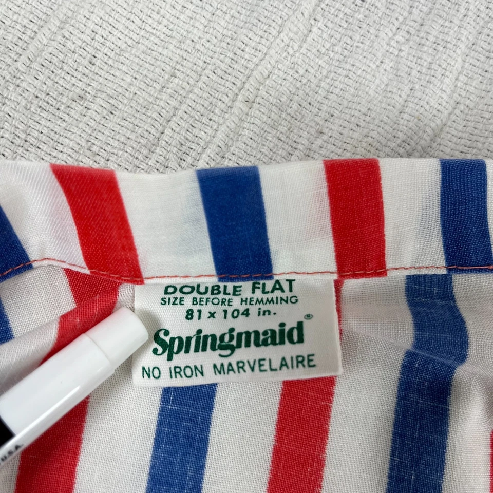VTG Springmaid Flat Sheet Double 81x104 Red Blue Stripe with Pillow Case - 3 Pc - Image 4 of 4