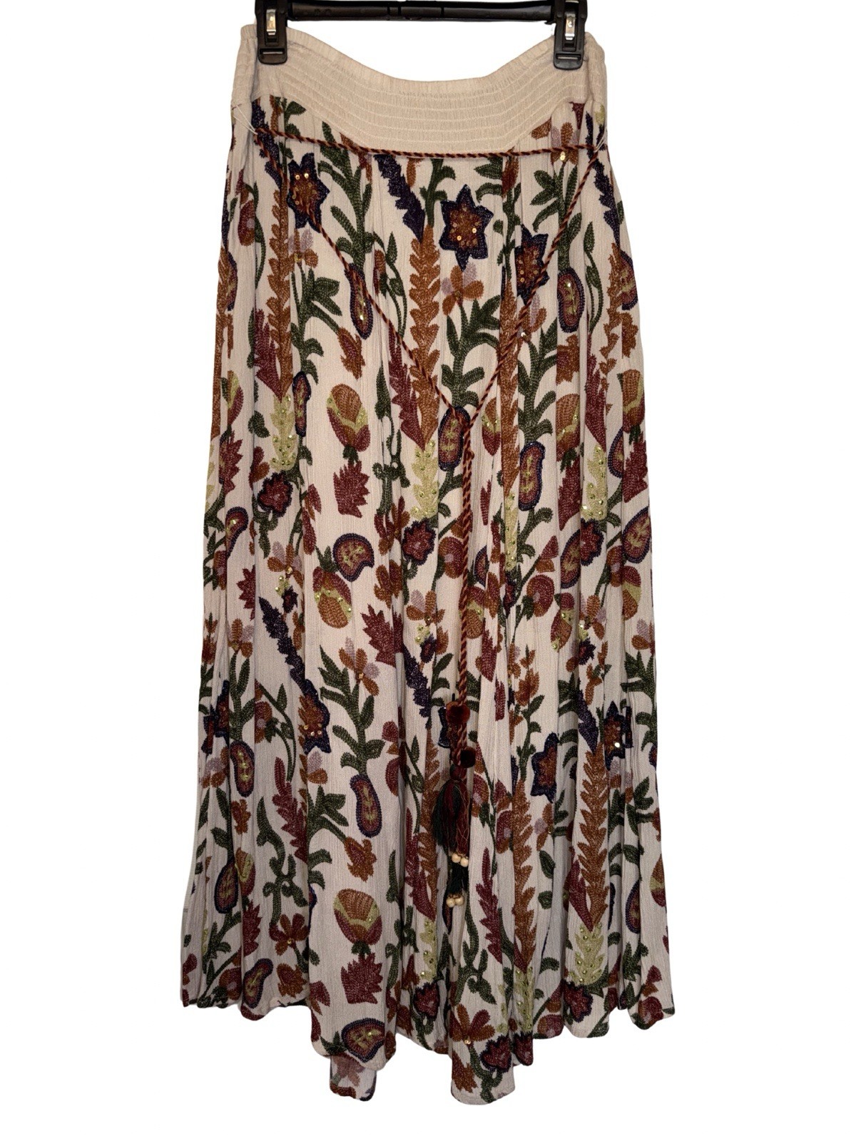 Soft Surroundings Womens Boho Colorful Embellished Sequin Maxi Skirt Sz S NWOT